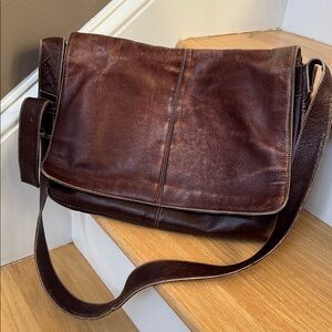 Latico brown distressed worn rugged leather messenger laptop bag